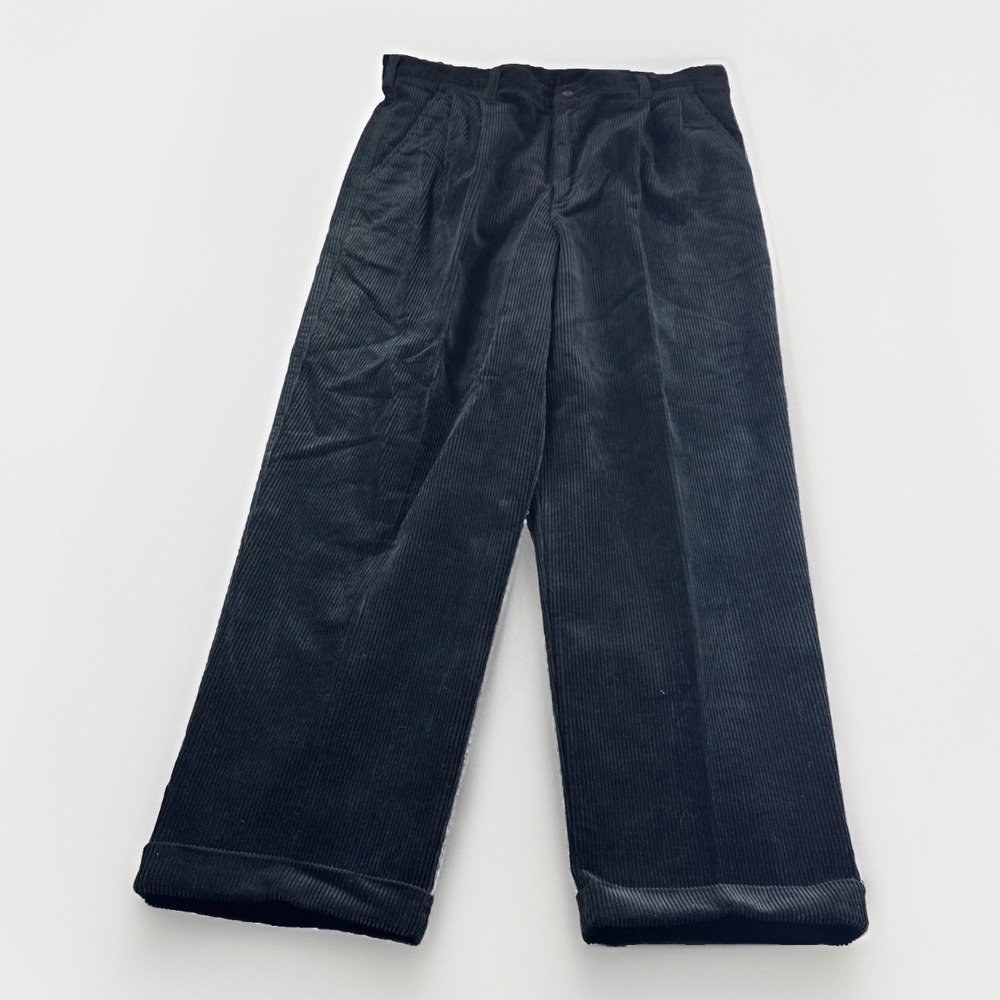 Croft Barrow Corduroy Pants Mens 36x29 Black Pleated Cuffed Khakis Slacks Chinos